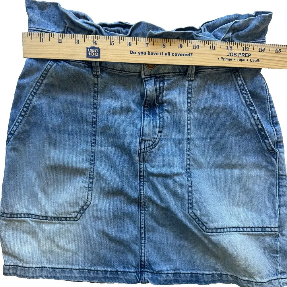 Free People Splendor In The Grass Paperbag Denim Tie Waist Mini Skirt Size 8